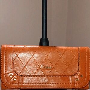 Authentic Chloe Paraty Long Leather Snap Wallet Tan Monogram EUC